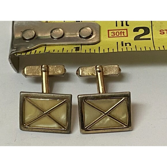Vintage SWANK Men’s Cuff Links Yellow Square Cross “X” Marbled High End Rare - Picture 4 of 4